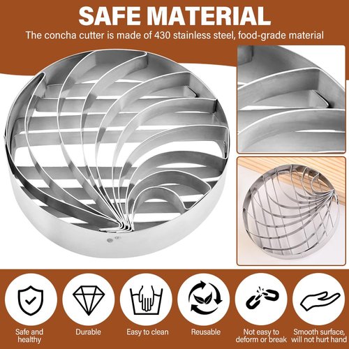 4inch Concha Cutter, Double Sided Bread Mold Stainless Steel DIY Cookie Cutter Concha Stamp for Baking Cookies(sliver)