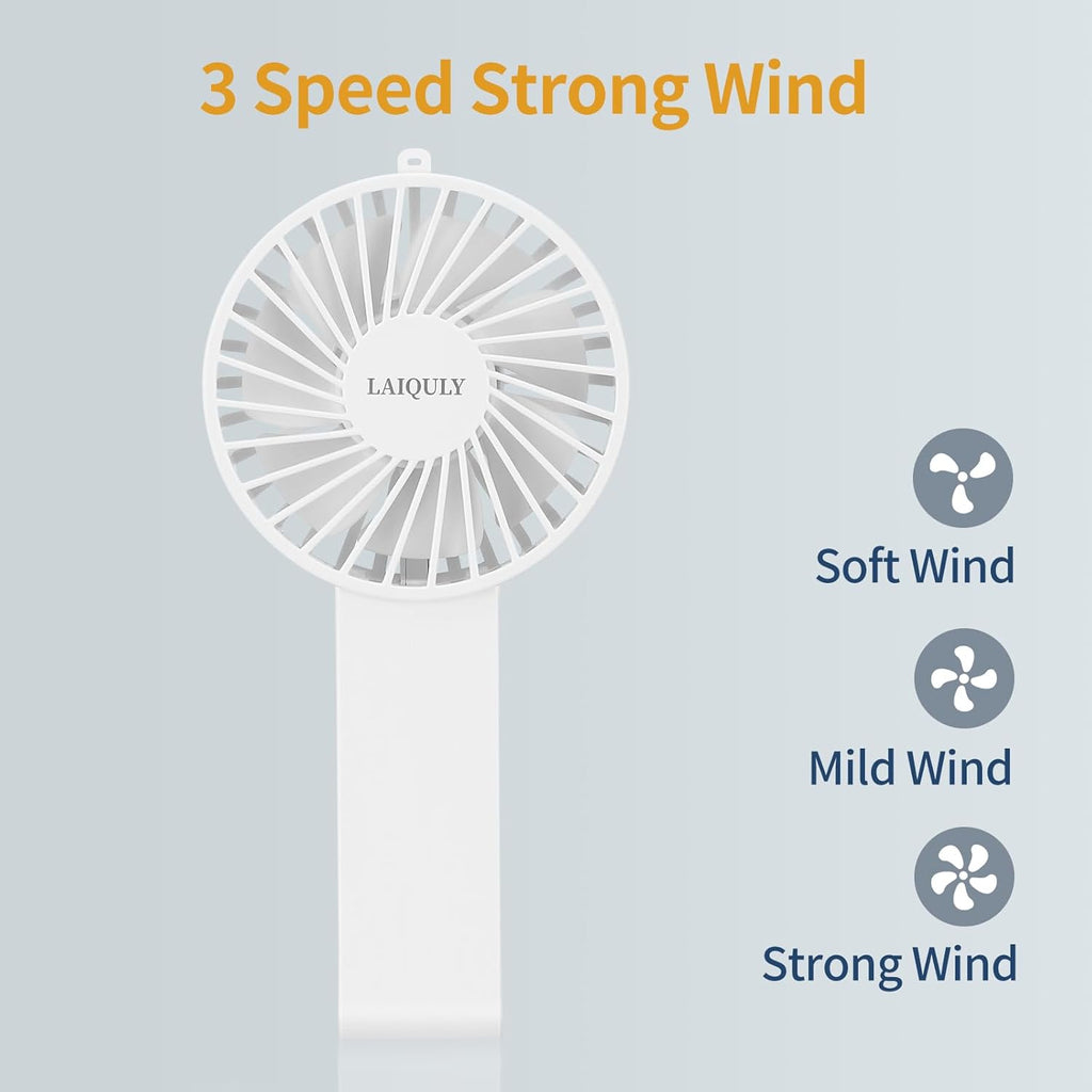 Skiennix Handheld Fan - Portable 3-Speed USB Rechargeable Mini Desk Fan for Home & Travel - White