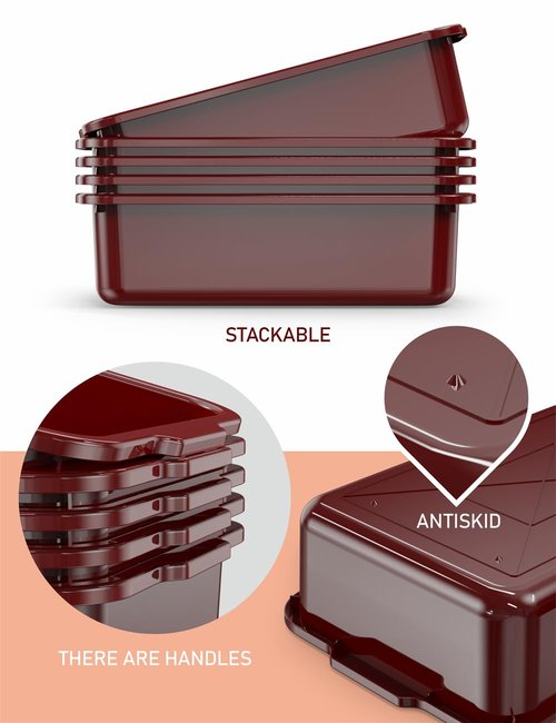 5-Pack Commercial Bus Tubs Box/Tote Box, Wine Red Plastic Storage Bin with Handles/Wash Basin Tub (8 Liter)