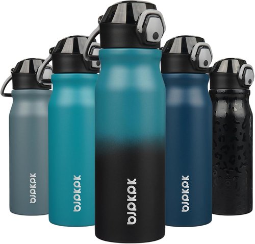 BJPKPK Insulated Water Bottle - 25oz Stainless Steel Flask with Straw, Leak-Proof Lid & Carry Handle | Indigo Black