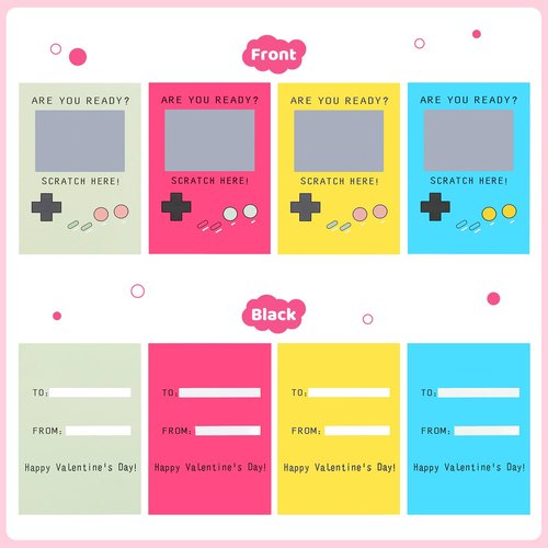 Nnyoggsto Valentine’s Day Cards for Kids – 24 Pack Scratch Off Gamer Valentines, DIY Retro Valentine Cards, Classroom Exchange, School Party Favors for Teens Boys Girls