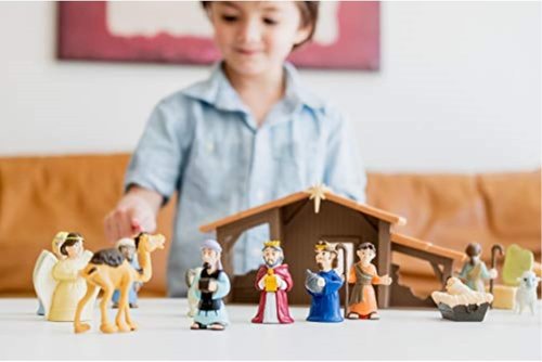 BibleToys Nativity Set - 18-Piece Christmas Manger Scene With Mini Storybook for Kids 3+