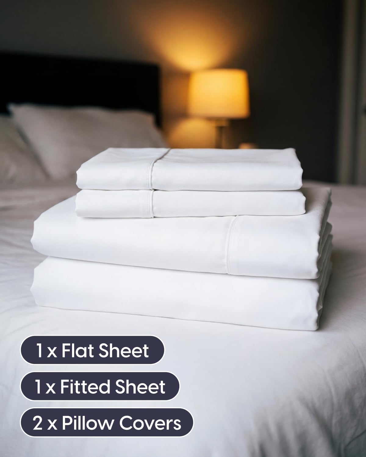 Sleepy Town Queen Size Bed Sheets - Extra Soft & Cooling 4-Piece Set - Deep Pocket Microfiber (White)