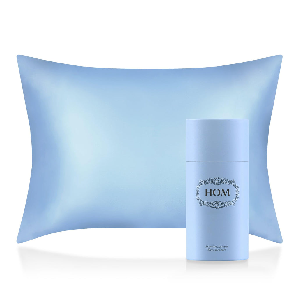 HOM 100% Pure Mulberry Silk Pillowcase for Hair and Skin, 25 Momme 6A High Grade - Comfortable, Breathable, Soft, Hidden Zipper (20x26, Sky Blue)