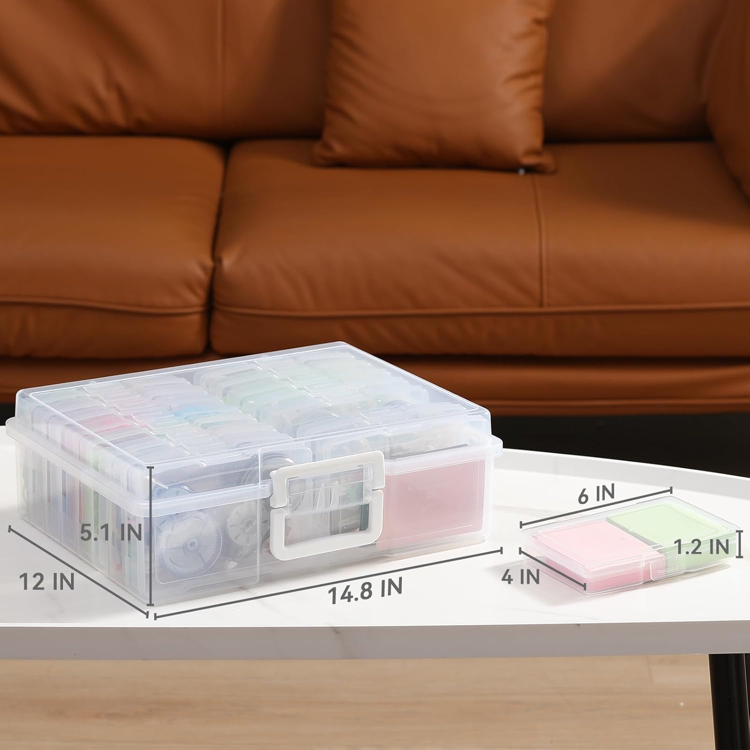 Novelinks Transparent Photo Cases - 4" x 6" Craft Keeper with Handle & 16 Inner Organizers | Clear Storage Box