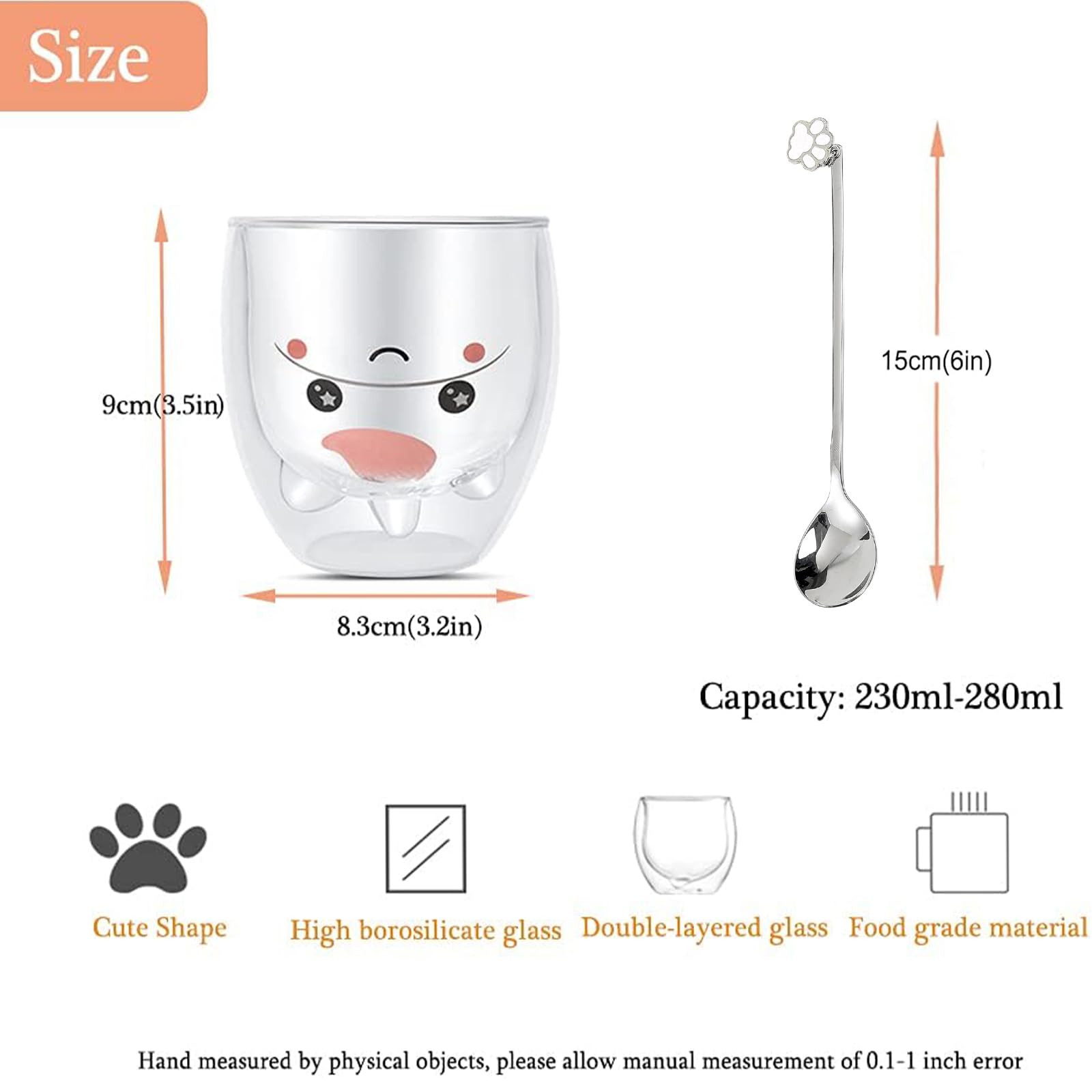 Binoster Unicorn Mug Cute Mugs Glass Double Wall Insulated Glass Espresso Cup, Coffee Cup, Tea Cup, Milk Cup, Kawaii Gifts, for women girls friends, Christmas Birthday (Unicorn)