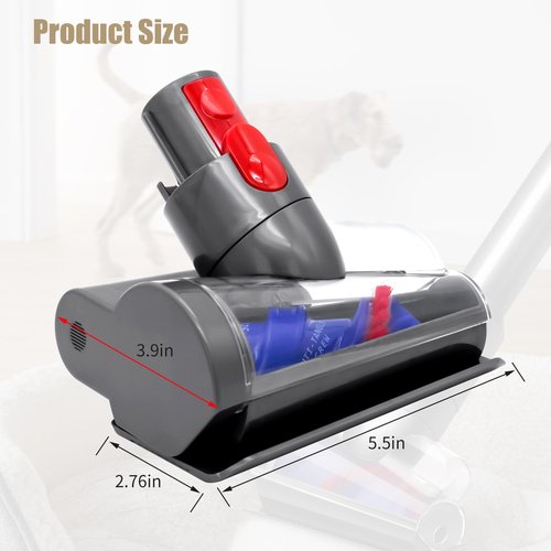 Mini Motorized Tool Brush Head for Dyson V7 V8 V10 V11 V15 Cordless Vacuum Cleaner Head Anti-Tangle Pet Hair Attachment for Bed, Couch, Car, Carpet &Curtain