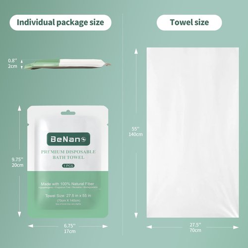Benano Premium Disposable Towel, 100% USDA Biobased 55 in x 27.5 in Large Bath Towel Travel Towel Washcloth Reusable for Hotel Camping Sports Hiking Beach Massage Salon Gym Biodegradable (7 Pack)
