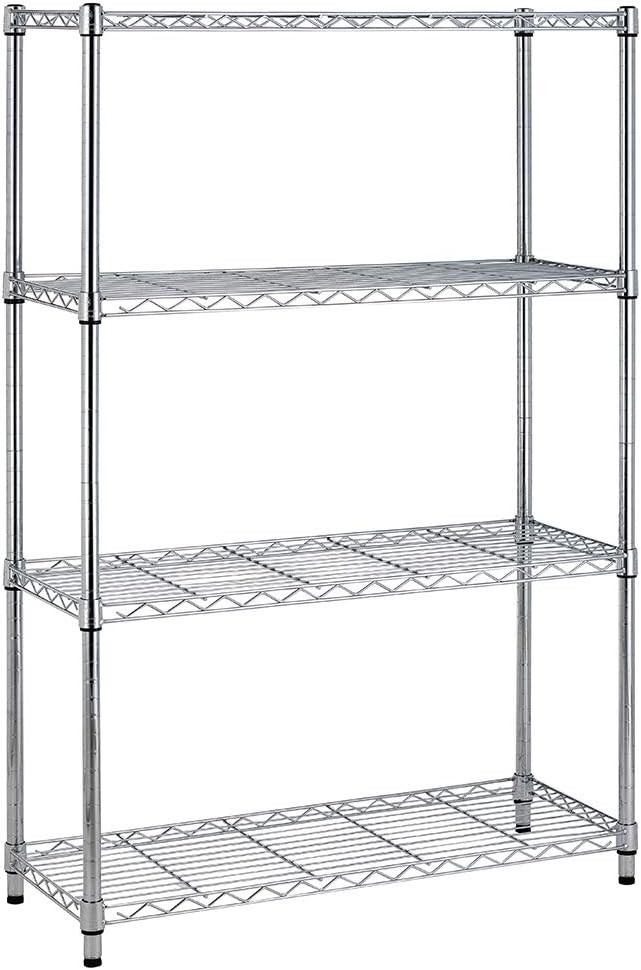 BestOffice | 4-Tier Chrome Wire Storage Shelves | Heavy-Duty Metal | 36x14x54 | Adjustable Racks | Easy No-Tool Assembly