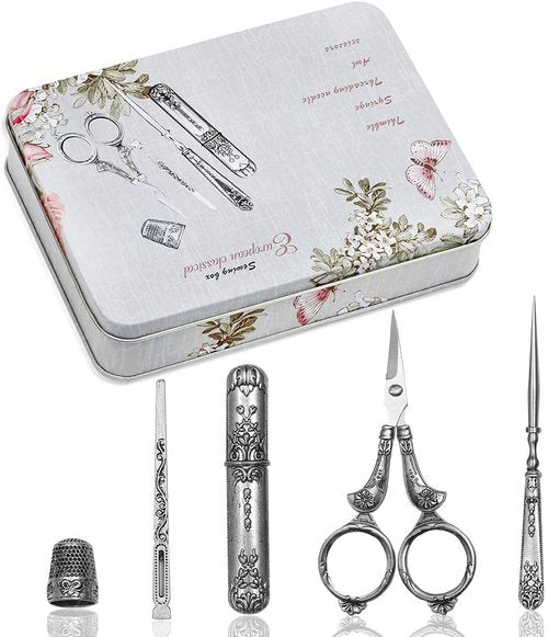 BUTUZE Embroidery Scissors Kit - Complete Vintage Sewing Tools with Original Case & Awl | Antique Design