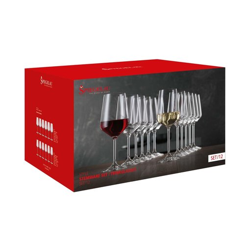 Spiegelau Style Red and White Wine Glasses, Modern Stemmed Wine Glasses, Elegant Glassware for Dinner Parties, Home Bar Cart Accessories, Hosting Essentials, and Wedding Gifts, Set of 12