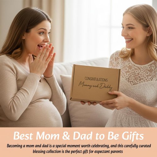 New Parents Gift Basket, Pregnancy, Postpartum & Baby Shower Gifts for First Time Mom and Dad to Be, Gender Reveal Gift for Couples with Mom & Dad Glass Cups