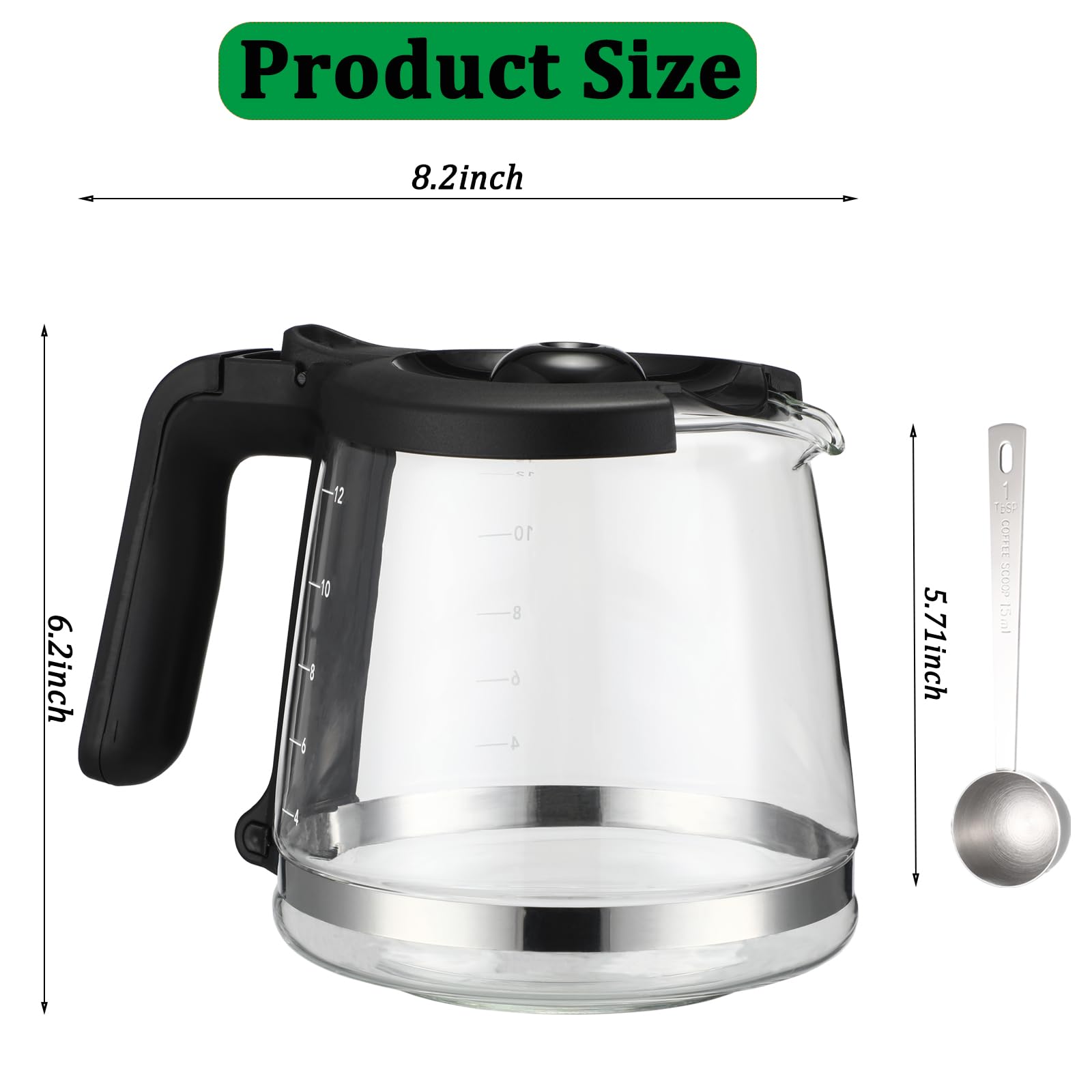 Mascepwise 12 Cup Coffee Maker Carafe Replacement Pot Compatible with, 12 Cup Glass Pot Replacement Coffee Carafe Replace Part# RF, LM, PC and SC Series