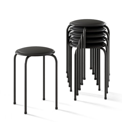 VECELO 6-Piece Stacking Stools, 17 Inch Standard Height, Padded Seat & Steel Legs, Portable Stackable Decoration Stools for School Classroom and Office Use, Black