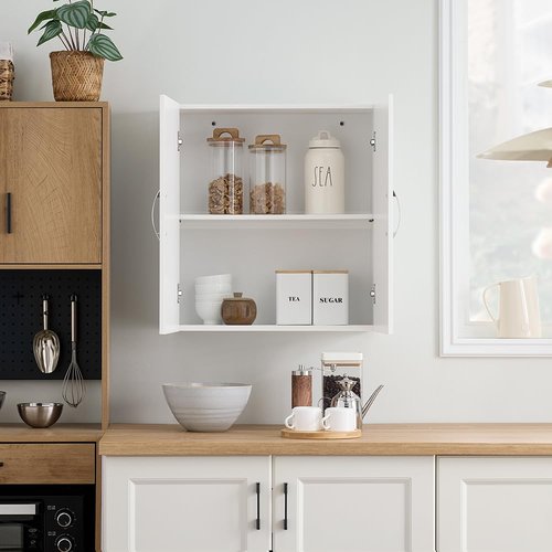 SoBuy Bathroom Cabinet Wall Mount with Doors and Adjustable Shelves, Medicine Cabinet Organizer for Small Bathroom Storage, Over The Toilet or Laundry Room Cabinets Wall Mounted, White FRG231-T-W