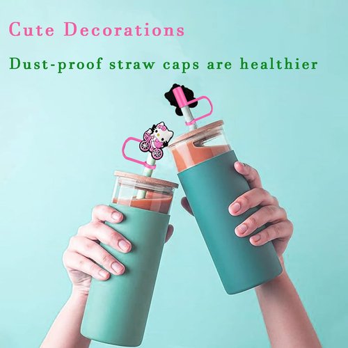 Maituifos 8 Pcs Kitty Straw Covers Cap - 10mm Cartoon Straw Topper(Box Packaging) Silicone Straw Tip Covers for Drinking Straws（Pink Style）