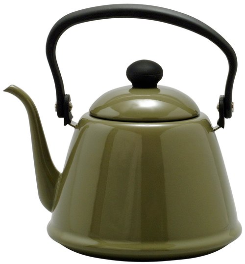 Nodahoro Drip Kettle, 0.6 gal (2 L), Enameled Gas Fire/Induction Compatible, Thin Mouth, Made in Japan, Olive DK-200OL
