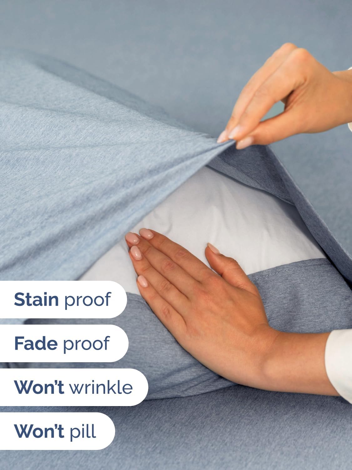 Skiennix Extra Deep Queen Sheet Set - 6 Piece Breathable Cooling Bedding - Soft Wrinkle-Free Heathered Blue