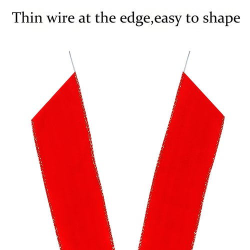 Yuubin 6 Pcs Red Christmas Bows Outdoor Decorations,12”x20” Large Velvet Wreath Bow with Glitter String Gold Edge for Xmas Tree Topper Home Front Door Decor