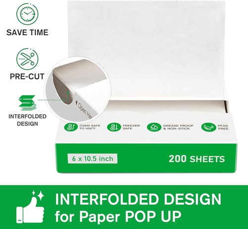 EcoDispose Precut Deli Paper Sheets - Heavy Interfolded Food Wrap | 200 Pack, 6" x 10-1/2", White