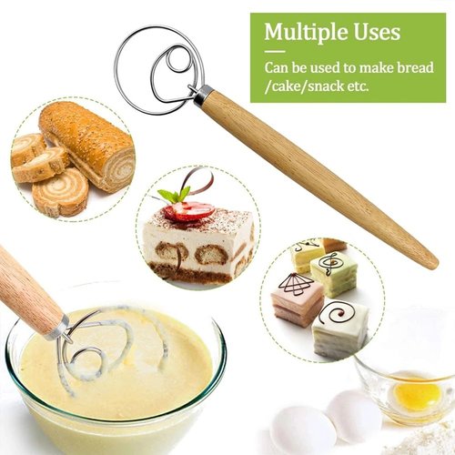 13" Danish Dough Whisk Set with Dough Scraper Bread Lame with 5 Blades and Leather Cover Dutch Bread Whisk Bread Mixer Dutch Bread Dough Whisk Hand Mixer for Sourdough, Pizza, Pastry, Cake