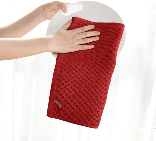 Artoid Mode 100% Cotton Dark Red Waffle Weave Kitchen Dish Cloths - Ultra Soft & Absorbent | Set of 6, 12x12 Inch