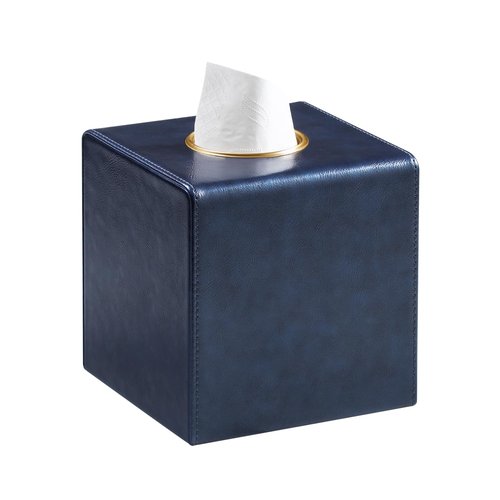 MEIBOOCH Square Tissue Box Cover, Luxury PU Leather Tissue Holder with Magnetic Closure (Navy Blue)