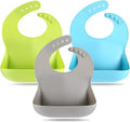 Eascrozn Silicone Bibs - Set of 3 BPA-Free, Soft & Adjustable Waterproof Feeding Bibs for Babies