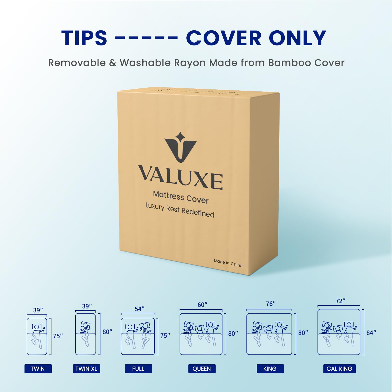 VALUXE King Size 3 Inch Mattress Topper Cover with Zipper Closure - Breathable Protector for 3" Memory Foam or Latex Mattress Topper (Cover Only)