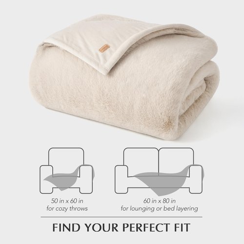 EVERGRACEHOME Luxury Soft Faux Chinchilla Fur Throw Blanket for Couch, Warm Thick Heavy Winter Throw Blanket 1220GSM for Bed, Fluffy Cozy Mink Blanket with Reversible Velvet, Birch Mink, 60"x80"