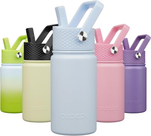 BJPKPK Insulated Water Bottle - 15oz Stainless Steel Thermo with Straw Lid | Cute & Leak-Proof Light Blue