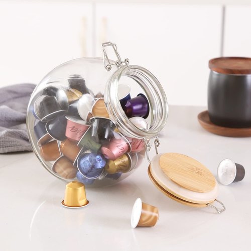 KKC HOME ACCENTS Glass Candy Cookies Jars with Airtight Bamboo Lids,Vacuum Sealed Glass Candy Jars with Flip Top for Candy,Cookie,Snack,68 Fluid oz, 2 set