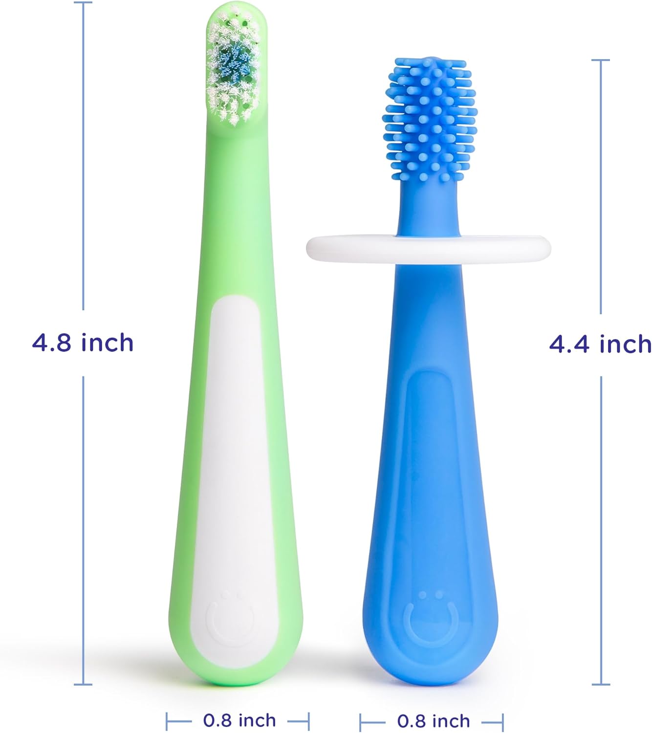 Ubbi Grow With Me Toothbrush Training Set - 360° Food-Grade Silicone & Soft Bristles | Polaris Blue & Zest Green
