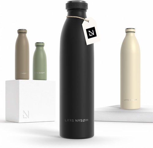 LARS NYSØM Insulated Stainless Steel Water Bottle - Leakproof Thermo Flask for Hot & Cold Drinks | 25.4oz Carbon Black