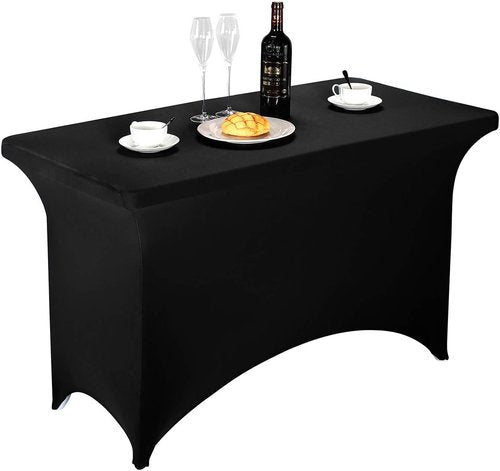 LZY Spandex Fitted Stretch Table Cover - Rectangular Cocktail Tablecloth for 4ft, 6ft, 8ft Tables | Perfect for Parties & Banquets - Black