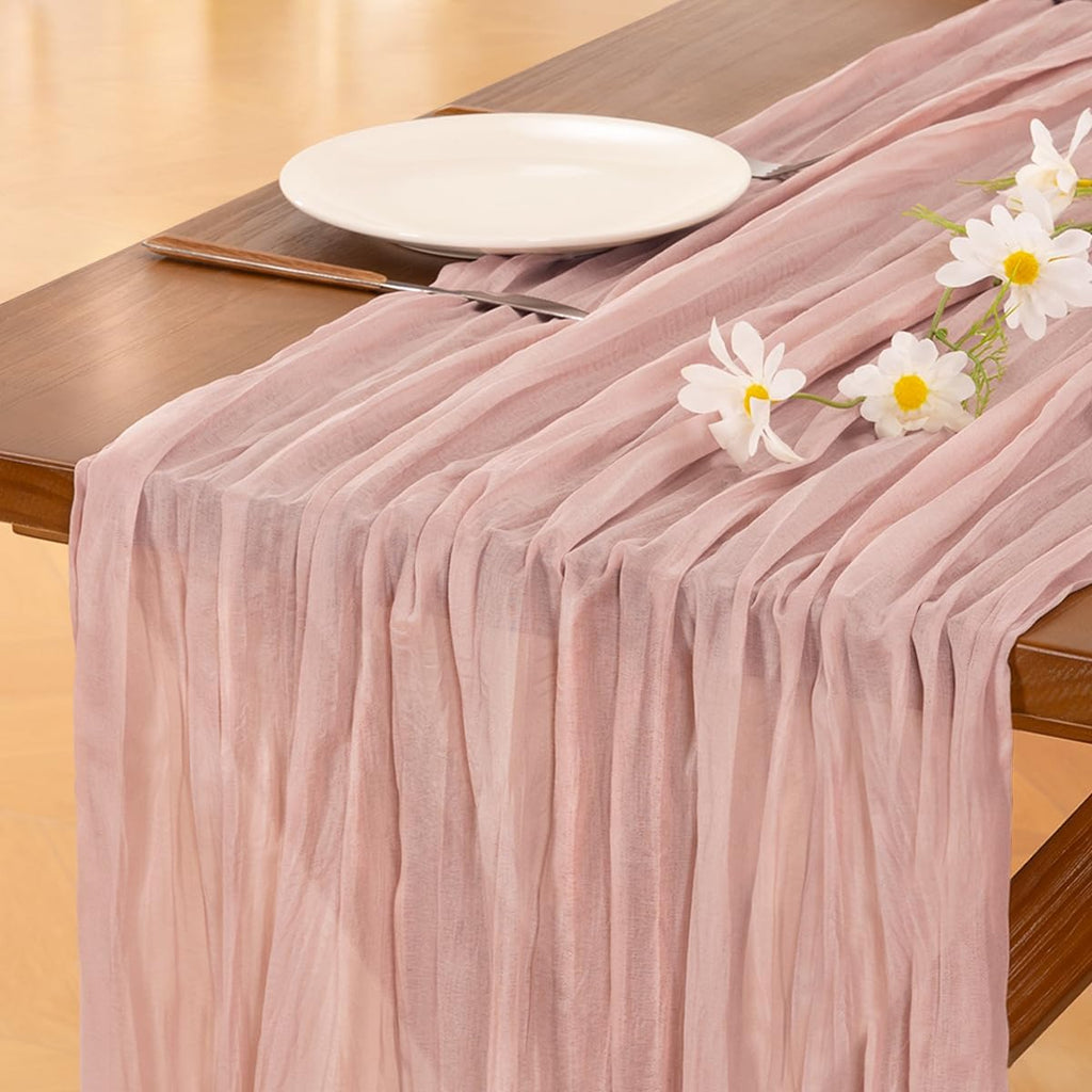 **Socomi 15-Piece Pink Cheesecloth Table Runner Set - Rustic Boho 120-Inch for Weddings & Events**