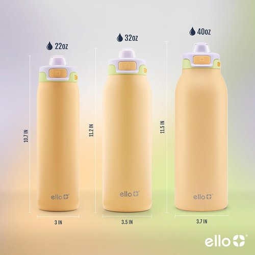 Ello Pop & Fill 22oz Stainless Steel Water Bottle - Quick Fill Technology, Double Walled, Leak Proof | Sunset Meadow