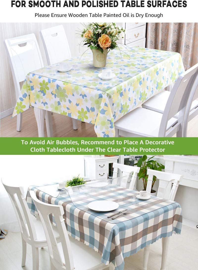 46 x 90 Inch Clear Dining Room Table Protector Corner Kitchen Wood Coffee Side End Tabletop Countertop Cover Rectangular Desk Table Pad Office Chair Mat Furniture Protective Plastic Vinyl Tablecloth