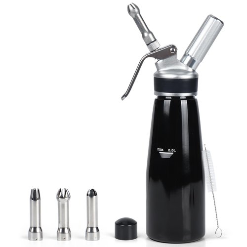 NATUREKIT Whipped Cream Dispenser 500ml – 1 Pint Aluminum Cream Canister with 3 Nozzles & Cleaning Brush – Leak-Proof Whip Cream Maker for Desserts, Toppings, N2O Charger not Included
