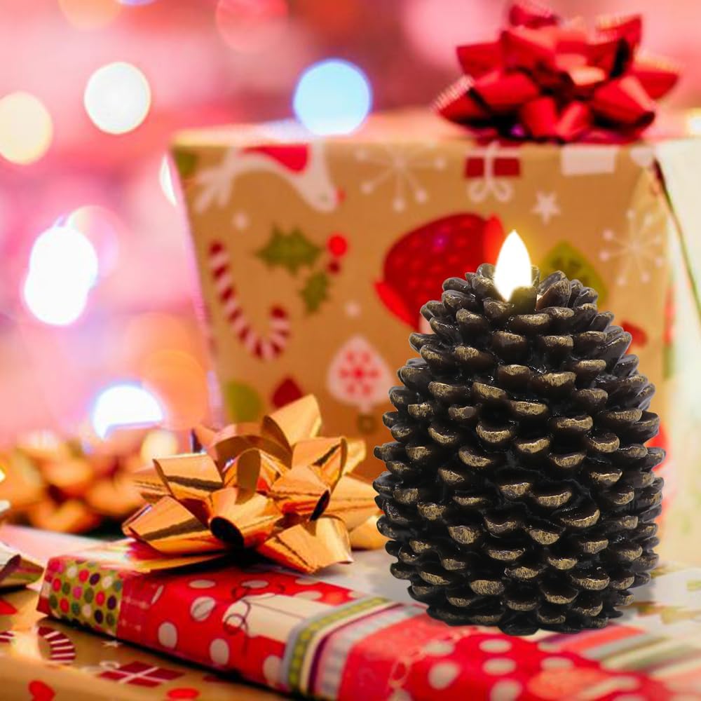 Wondise Flameless Candles - Battery Operated Real Wax Pine Cone Design | Set of 2, Brown (D3.5 x H4.7 Inch)