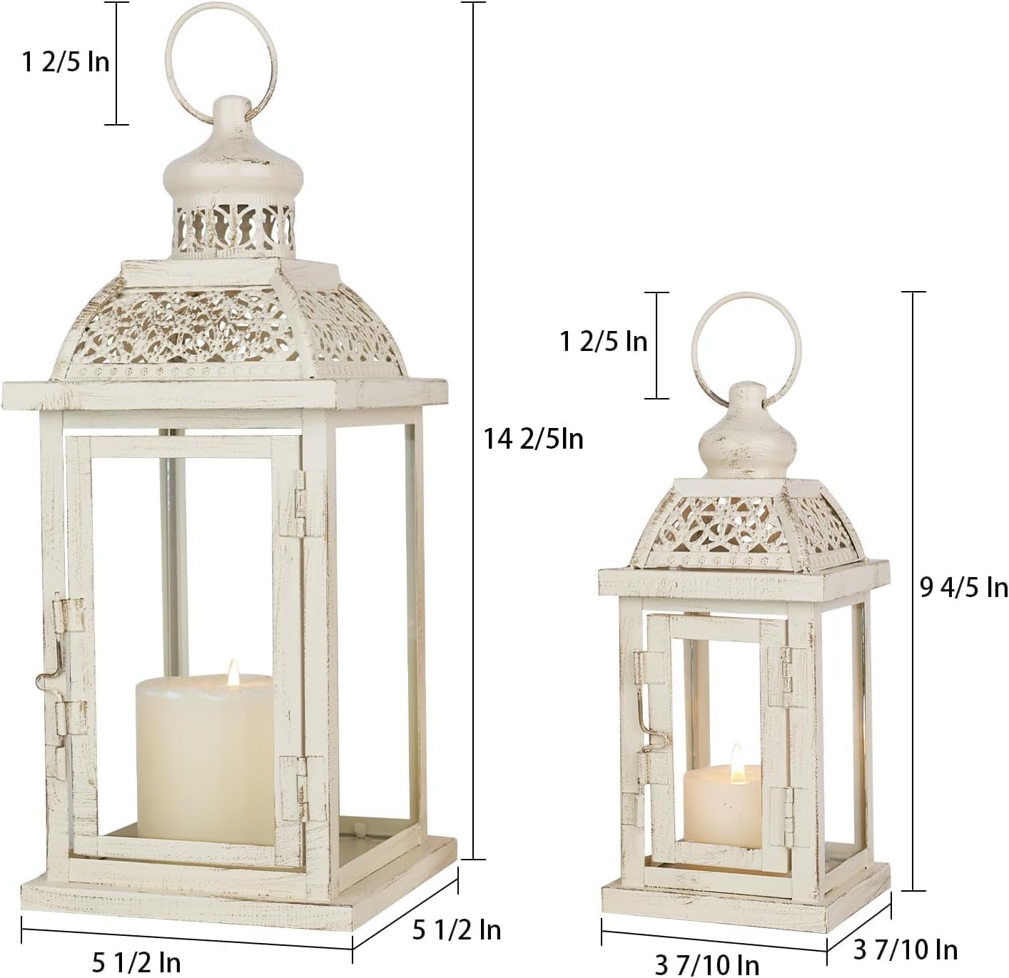 **DECORKEY Large Metal Lantern Set - Vintage Candle Holders for Indoor & Outdoor Decor | 14" & 10" Sizes**