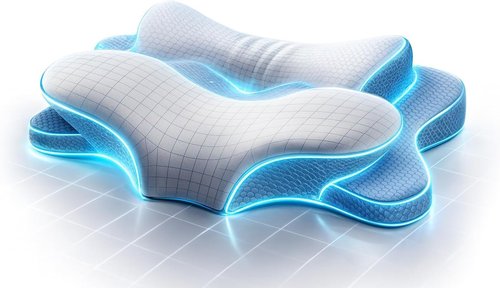 Cervical Neck Pillow - Memory Foam Pillow for Pain Relief Sleeping, Ergonomic Neck Support Contour Pillows for Side Back Stomach Sleepers,Orthopedic Breathable Pillowcase (Blue White)