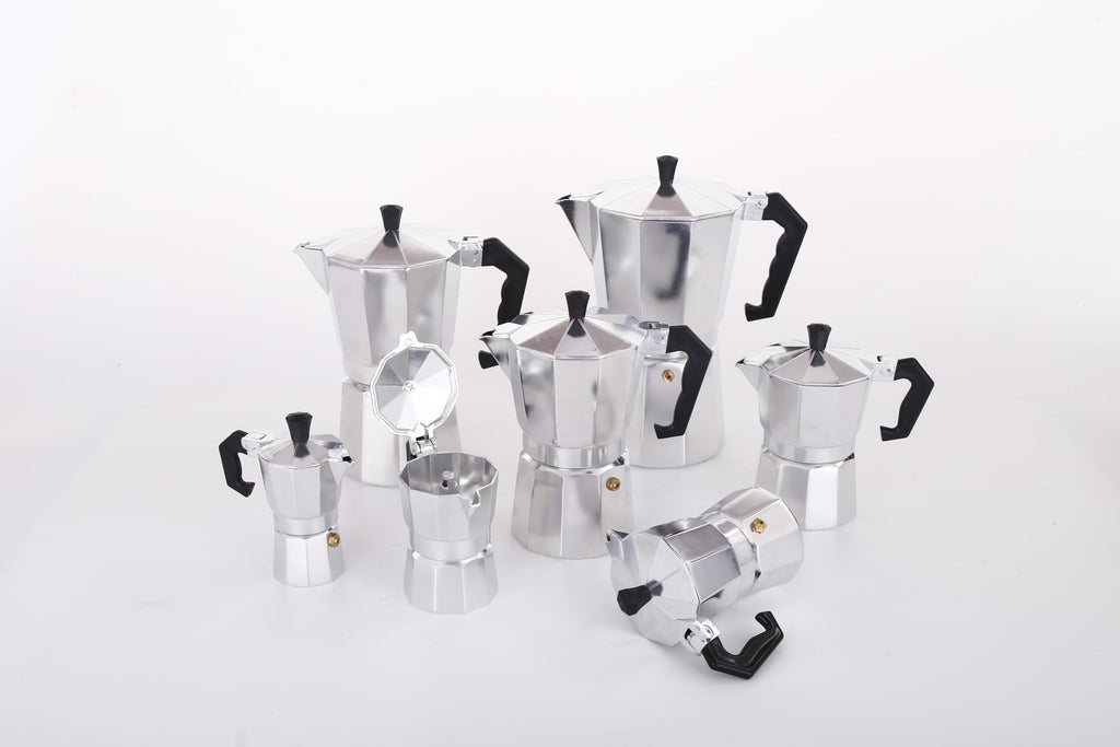 MVPLUE Classic Moka Pot 6 Cup 9 oz，Stovetop Espresso Maker Aluminum Silver，Cuban Coffee Maker， Greca includes Replacement Parts，Perfect Camping Coffee Pot，Make Delicious Coffee Easily at Home