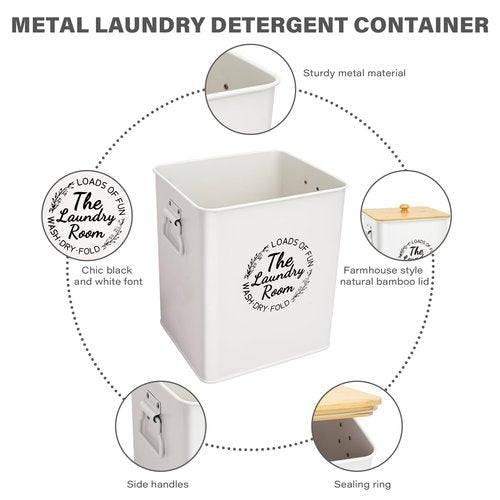 3 Pack Metal Laundry Pods Container & Dryer Sheet Holder Set, Farmhouse Laundry Room Organization and Storage Decor, Jars with Lids, Scoops & Labels for Detergent, Powder, Beads, Scent Booster