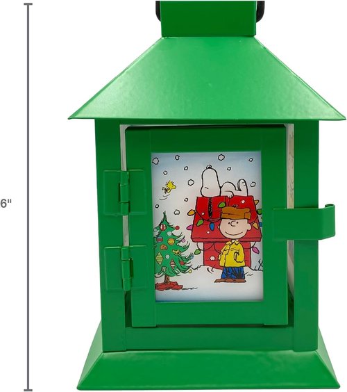 Mark Feldstein Peanuts Holiday Snoopy's Dog House Lantern - Green Metal LED, 6 Inch