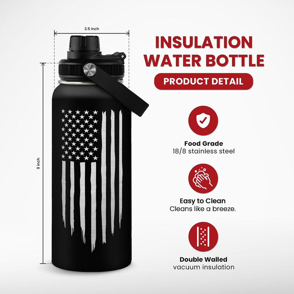 SA Water Bottles American Flag 32oz Stainless Steel Insulated Water Bottle - Perfect for Gym & Outdoor Activities