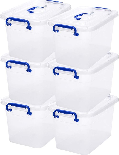 Clear Storage Box - 6-Pack 7 Quart Plastic Latch Bins with Handle | Versatile 6.5 Liter Containers
