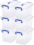 Clear Storage Box - 6-Pack 7 Quart Plastic Latch Bins with Handle | Versatile 6.5 Liter Containers