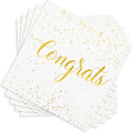 Whaline Cocktail Napkins - 80 Pcs White Gold Foil Congrats Design | Perfect for Graduation & Celebrations