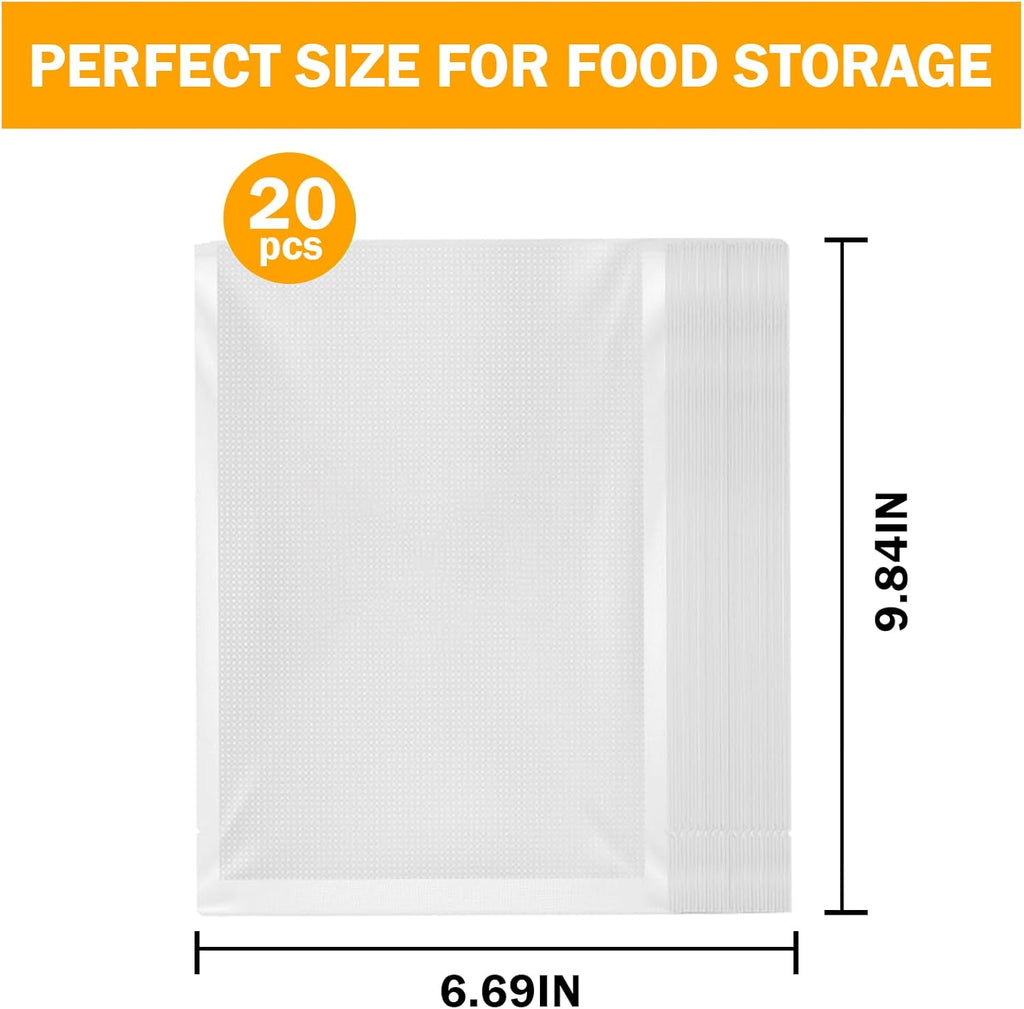 Vacuum Sealer Bags - Heavy-Duty 10x7 Inch (20 PCS) | BPA-Free, Reusable & Puncture-Resistant for Food Storage & Sous Vide